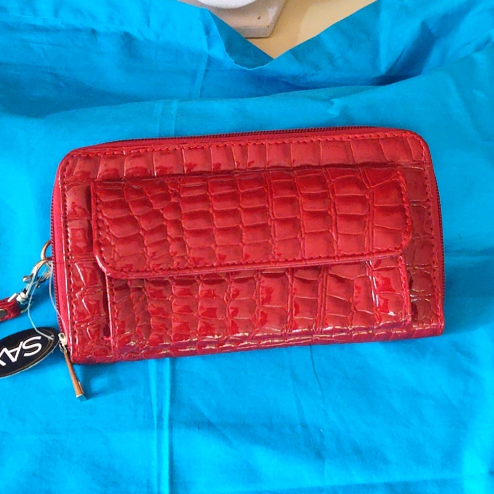 Red Wallet faux croc patent